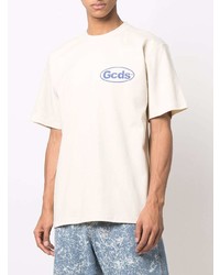 hellbeige bedrucktes T-Shirt mit einem Rundhalsausschnitt von Gcds