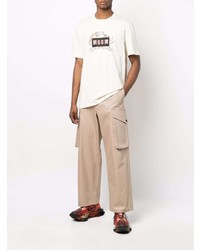 hellbeige bedrucktes T-Shirt mit einem Rundhalsausschnitt von MSGM