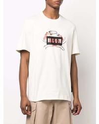 hellbeige bedrucktes T-Shirt mit einem Rundhalsausschnitt von MSGM