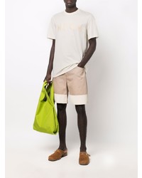 hellbeige bedrucktes T-Shirt mit einem Rundhalsausschnitt von MSGM