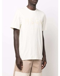 hellbeige bedrucktes T-Shirt mit einem Rundhalsausschnitt von MSGM