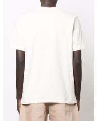 hellbeige bedrucktes T-Shirt mit einem Rundhalsausschnitt von MSGM