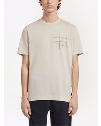 hellbeige bedrucktes T-Shirt mit einem Rundhalsausschnitt von Z Zegna