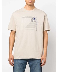 hellbeige bedrucktes T-Shirt mit einem Rundhalsausschnitt von Pleasures