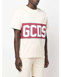 hellbeige bedrucktes T-Shirt mit einem Rundhalsausschnitt von Gcds