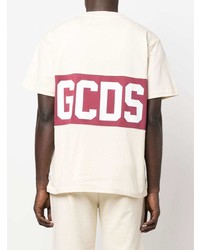 hellbeige bedrucktes T-Shirt mit einem Rundhalsausschnitt von Gcds