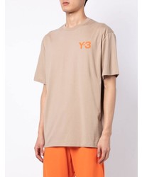 hellbeige bedrucktes T-Shirt mit einem Rundhalsausschnitt von Y-3