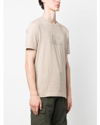 hellbeige bedrucktes T-Shirt mit einem Rundhalsausschnitt von C.P. Company