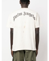 hellbeige bedrucktes T-Shirt mit einem Rundhalsausschnitt von Palm Angels