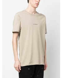 hellbeige bedrucktes T-Shirt mit einem Rundhalsausschnitt von C.P. Company