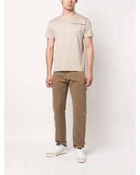 hellbeige bedrucktes T-Shirt mit einem Rundhalsausschnitt von Stone Island