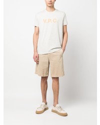 hellbeige bedrucktes T-Shirt mit einem Rundhalsausschnitt von A.P.C.