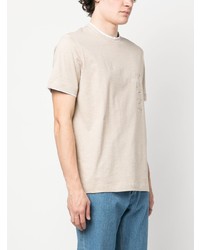 hellbeige bedrucktes T-Shirt mit einem Rundhalsausschnitt von Peserico