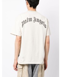 hellbeige bedrucktes T-Shirt mit einem Rundhalsausschnitt von Palm Angels