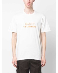 hellbeige bedrucktes T-Shirt mit einem Rundhalsausschnitt von C.P. Company