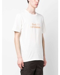 hellbeige bedrucktes T-Shirt mit einem Rundhalsausschnitt von C.P. Company