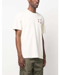 hellbeige bedrucktes T-Shirt mit einem Rundhalsausschnitt von Moncler