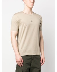 hellbeige bedrucktes T-Shirt mit einem Rundhalsausschnitt von C.P. Company