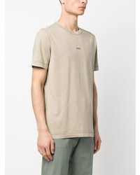 hellbeige bedrucktes T-Shirt mit einem Rundhalsausschnitt von BOSS