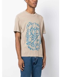 hellbeige bedrucktes T-Shirt mit einem Rundhalsausschnitt von PS Paul Smith