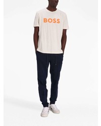 hellbeige bedrucktes T-Shirt mit einem Rundhalsausschnitt von BOSS