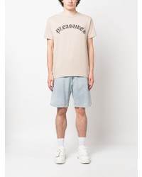 hellbeige bedrucktes T-Shirt mit einem Rundhalsausschnitt von Pleasures