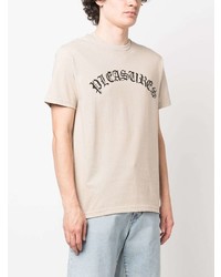 hellbeige bedrucktes T-Shirt mit einem Rundhalsausschnitt von Pleasures