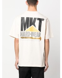 hellbeige bedrucktes T-Shirt mit einem Rundhalsausschnitt von MARKET