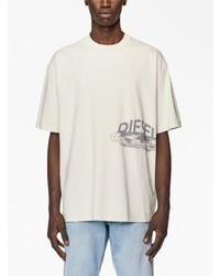 hellbeige bedrucktes T-Shirt mit einem Rundhalsausschnitt von Diesel