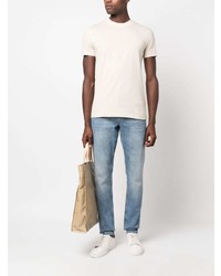 hellbeige bedrucktes T-Shirt mit einem Rundhalsausschnitt von Calvin Klein Jeans