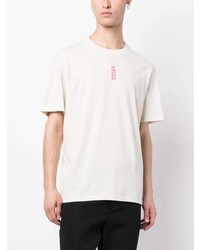 hellbeige bedrucktes T-Shirt mit einem Rundhalsausschnitt von Hugo