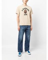 hellbeige bedrucktes T-Shirt mit einem Rundhalsausschnitt von A Bathing Ape