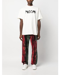 hellbeige bedrucktes T-Shirt mit einem Rundhalsausschnitt von MSGM