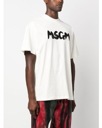 hellbeige bedrucktes T-Shirt mit einem Rundhalsausschnitt von MSGM