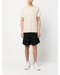 hellbeige bedrucktes T-Shirt mit einem Rundhalsausschnitt von Ea7 Emporio Armani