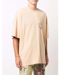 hellbeige bedrucktes T-Shirt mit einem Rundhalsausschnitt von Bonsai