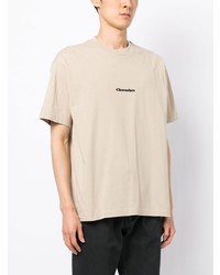 hellbeige bedrucktes T-Shirt mit einem Rundhalsausschnitt von Chocoolate