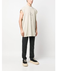 hellbeige bedrucktes T-Shirt mit einem Rundhalsausschnitt von Rick Owens DRKSHDW