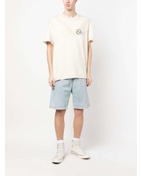 hellbeige bedrucktes T-Shirt mit einem Rundhalsausschnitt von Golden Goose