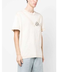 hellbeige bedrucktes T-Shirt mit einem Rundhalsausschnitt von Golden Goose