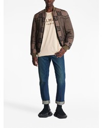 hellbeige bedrucktes T-Shirt mit einem Rundhalsausschnitt von Balmain