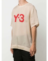 hellbeige bedrucktes T-Shirt mit einem Rundhalsausschnitt von Y-3