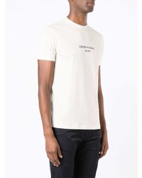 hellbeige bedrucktes T-Shirt mit einem Rundhalsausschnitt von Emporio Armani