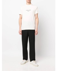 hellbeige bedrucktes T-Shirt mit einem Rundhalsausschnitt von Emporio Armani