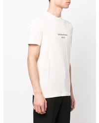 hellbeige bedrucktes T-Shirt mit einem Rundhalsausschnitt von Emporio Armani