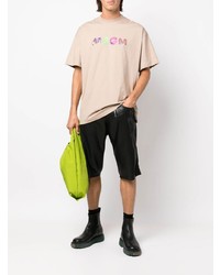 hellbeige bedrucktes T-Shirt mit einem Rundhalsausschnitt von MSGM