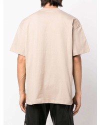 hellbeige bedrucktes T-Shirt mit einem Rundhalsausschnitt von MSGM