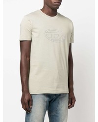 hellbeige bedrucktes T-Shirt mit einem Rundhalsausschnitt von Diesel