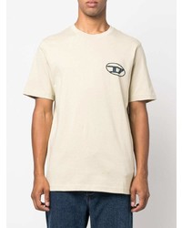 hellbeige bedrucktes T-Shirt mit einem Rundhalsausschnitt von Diesel