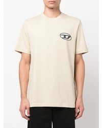 hellbeige bedrucktes T-Shirt mit einem Rundhalsausschnitt von Diesel